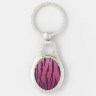 Tiger Hot Pink en zwarte afdrukken Sleutelhanger