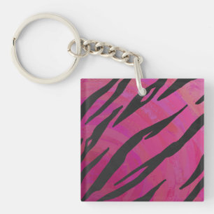 Tiger Hot Pink en zwarte afdrukken Sleutelhanger