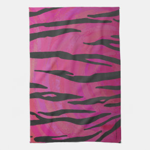 Tiger Hot Pink en zwarte afdrukken Theedoek