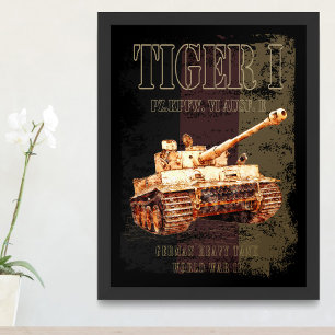 Tiger I Duitse zware tank WWII met Duitse vlag Foto Afdruk