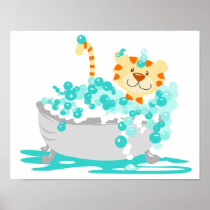 Tiger in Tub Oerwoud Bathroom Art Print