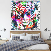 Tiger | Kleurrijke tijgertekening | Abstracte kuns Canvas Afdruk (Insitu (Slaapkamer))