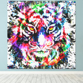 Tiger | Kleurrijke tijgertekening | Abstracte kuns Canvas Afdruk (Insitu (Houten vloer))