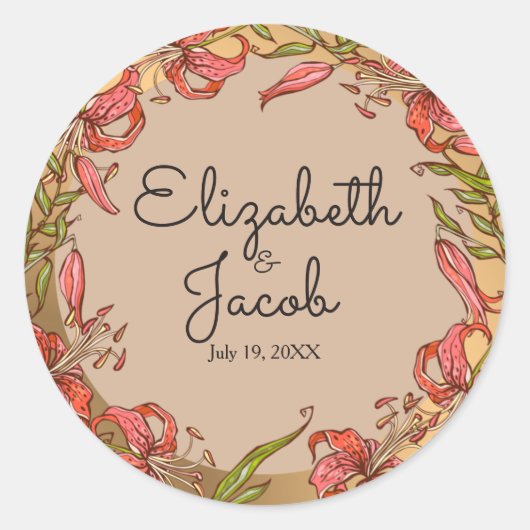 Tiger Lilies Wedding Ronde Sticker (Voorkant)