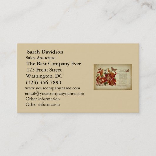 Tiger Lily Botanische illustratie Visitekaartje (Voorkant)