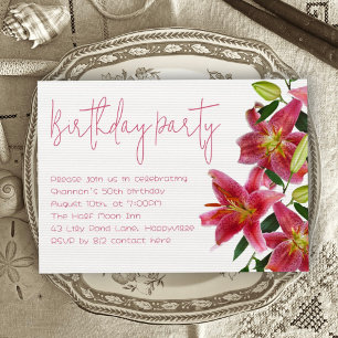 Tiger Lily Flowers Adult Birthday Party Invitation Kaart