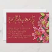 Tiger Lily Flowers Adulte Anniversaire Invitation (Devant)