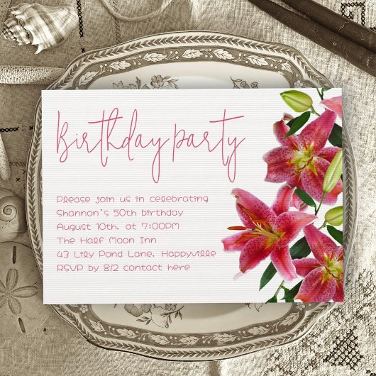 Tiger Lily Flowers Adulte Anniversaire Invitation