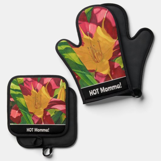Tiger Lily Hot Momma Oven Mitt & Pot Holder Set (Voorkant / Achterkant)