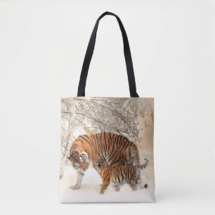 Tiger mama en baby canvas tas