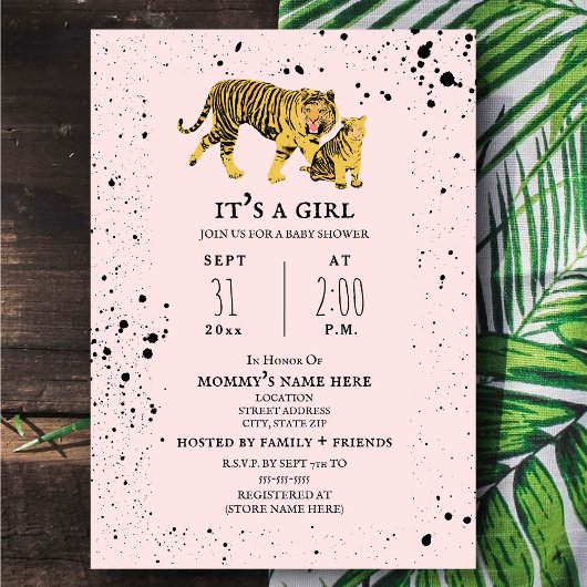Tiger Mama Rose Girl Baby shower Invitation