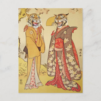 Tiger Man en Japanse afdruk vrouw Briefkaart