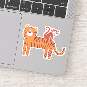 Tiger met aap op de achterste laptop sticker