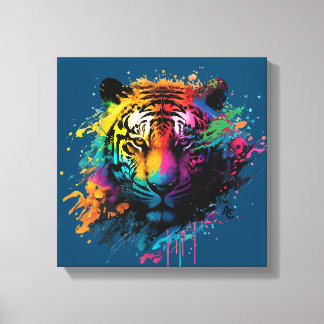 Tiger Neon Ink Splash Canvas Afdruk