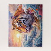 Tiger Ocean Waves Surreal Fantasy Kunst Legpuzzel (Verticaal)