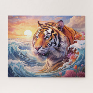 Tiger Ocean Waves Surreal Fantasy Kunst Legpuzzel