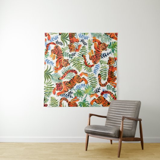  Tiger Oerwoud Waterverf Wandkleed (In Situ (horizontaal))