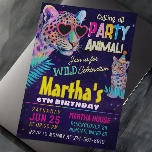 Tiger Party Animal Kleurrijke verjaardagsuitnodigi Kaart