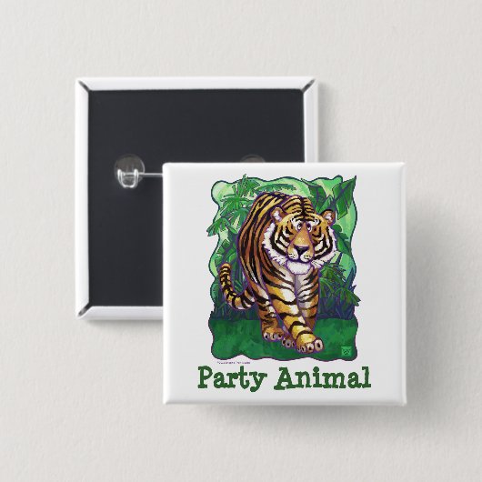 Tiger Party Center Vierkante Button 5,1 Cm (Voorkant /achterkant)