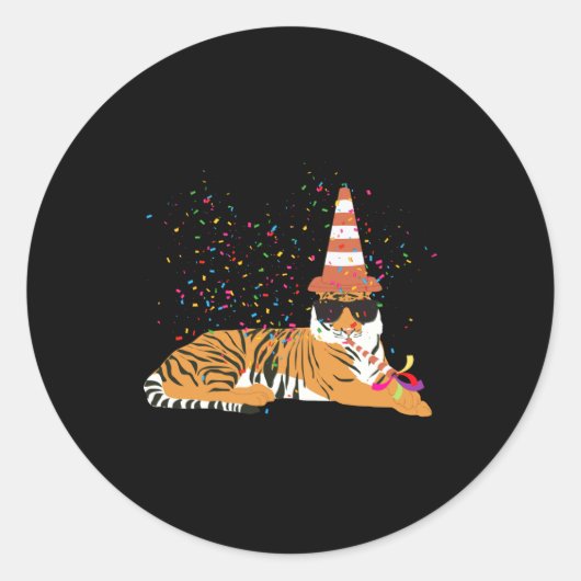 Tiger Partying Animals Having A Party  Ronde Sticker (Voorkant)