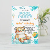 Tiger Pool Party Birthday Invitation (Debout devant)