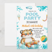 Tiger Pool Party Birthday Invitation (Devant / Derrière)