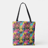 Tiger Pop Art Pattern in roze, geel en blauw Draagtas (Achterkant)