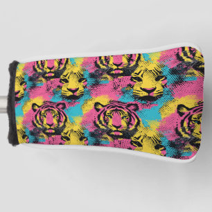 Tiger Pop Art Pattern in roze, geel en blauw Golfheadcover