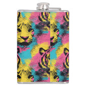 Tiger Pop Art Pattern in roze, geel en blauw Heupfles (Achterkant)