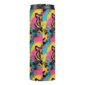 Tiger Pop Art Pattern in roze, geel en blauw Thermosbeker (Achterkant)