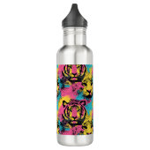 Tiger Pop Art Pattern in roze, geel en blauw Waterfles (Links)