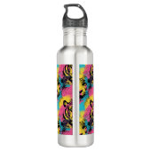 Tiger Pop Art Pattern in roze, geel en blauw Waterfles (Achterkant)