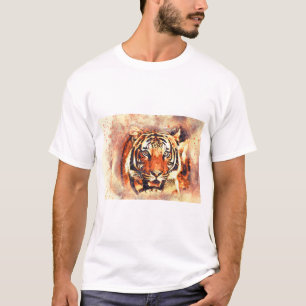 Tiger Portrait Art Abstracte Waterverf Vintage T-shirt