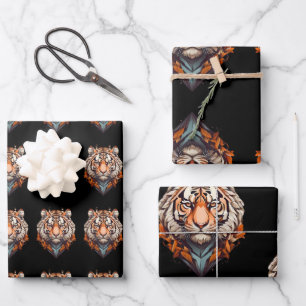 Tiger Portrait Head met Oranje kleur op zwart Inpakpapier Vel