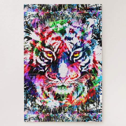Tiger Puzzle | Dessin coloré | Art Abstrait (Vertical)