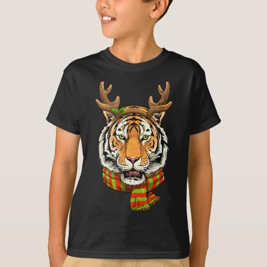 Tiger Reindeer Christmas Shirt Animal With Antlers (Voorkant)