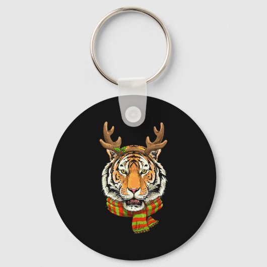 Tiger Reindeer Christmas Shirt Animal With Antlers Sleutelhanger (Voorkant)