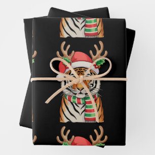 Tiger Reindeer Santa Hat Kerstvakantie Inpakpapier Vel