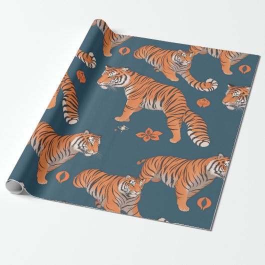 Tiger Retro Kleurrijk Gepersonaliseerd Patroon Cadeaupapier (Uitgerold)