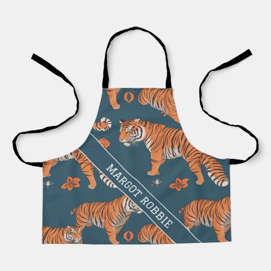 Tiger Retro Kleurrijk Gepersonaliseerd Patroon Schort (Voorkant)