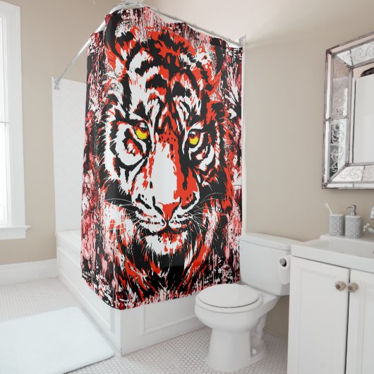 Tiger - Retro Rouge Tiger Douche rideau (En situation)