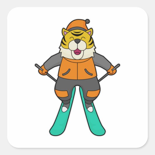Tiger Skier Ski Vierkante Sticker (Voorkant)