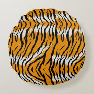 Tiger Skin Animal Print Patroon Ontwerp Rond Kussen