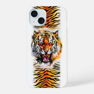 Tiger snarl en strepen mooi afbeelding iPhone 15 hoesje