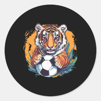 Tiger Soccer Byll Fierce Jungle Animal Ronde Sticker