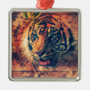 Tiger Spring Faux Wood Grunge Metalen Ornament