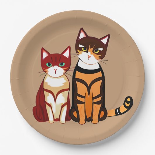 Tiger Striped Cat en Ginger Kitten Papieren Bordje (Voorkant)