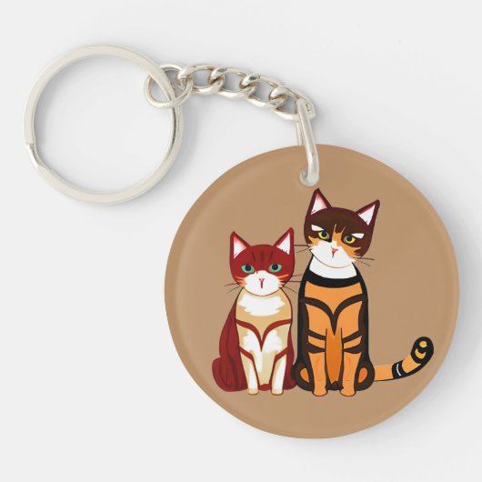 Tiger Striped Cat en Ginger Kitten Sleutelhanger (Voorkant)