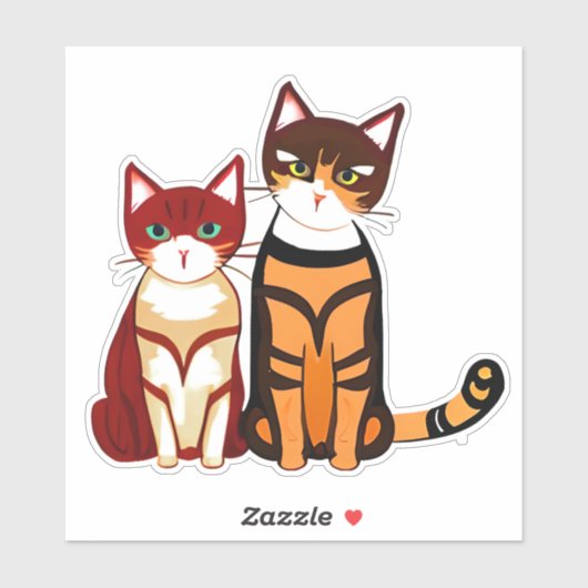 Tiger Striped Cat en Ginger Kitten Sticker (Vel)