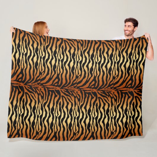 Tiger Stripes Animal Print, Amber, Black en Tan Fleece Deken (In situ)